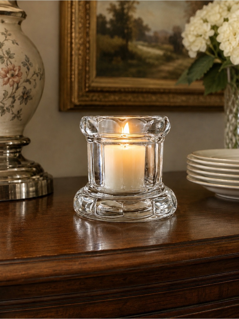 Vintage Home Interiors & Gifts Clear Glass Reversible Candle Holder